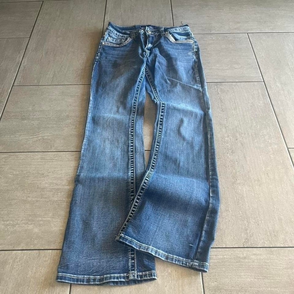 Westfield Eagle Womens Blue Bootcut Embellished Jeans Low Rise Size 27